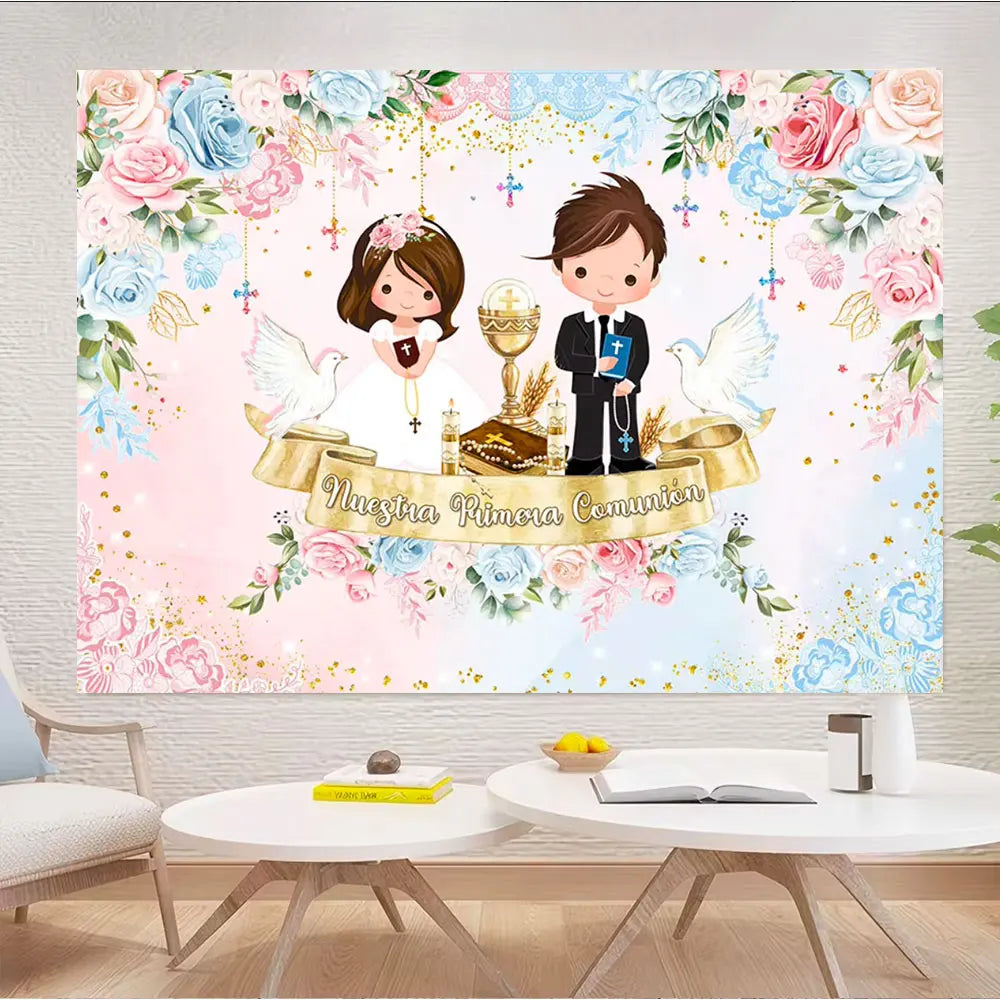 My First Communion Theme God Bless Boy Girls Party Decoration Supplie Grail God Bless Baptism Christening Baby Shower Background