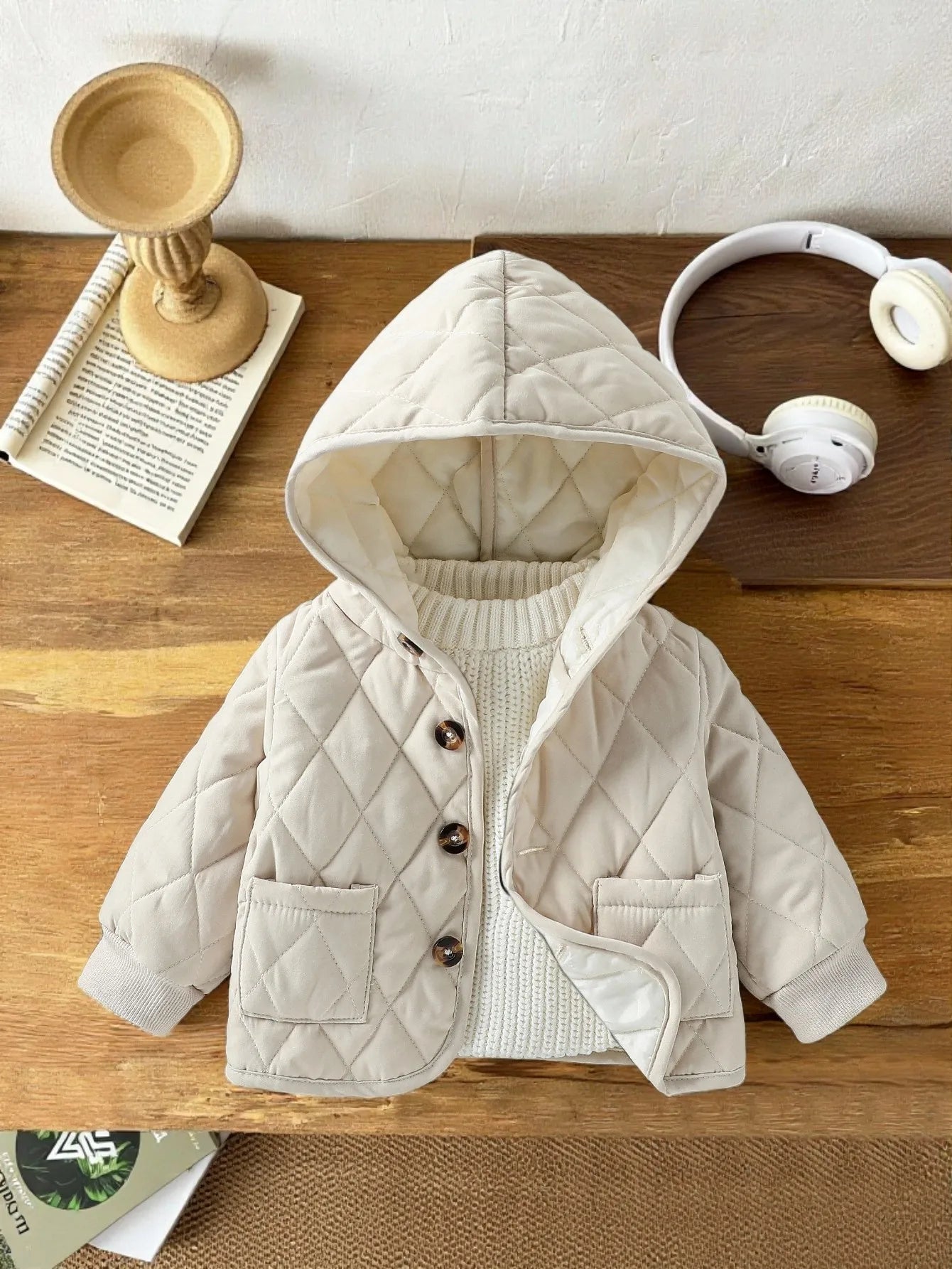 Baby Cotton-Padded Jacket Cardigan Solid Casual Hooded Coat Clothing 2025 Winter New Style Jacket Thicken Warm 1-3Y