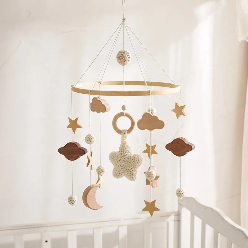 Baby Cloud Crib Mobile with Musical Box – Wooden Rattle Toy for Newborns 0–12M - I YAN