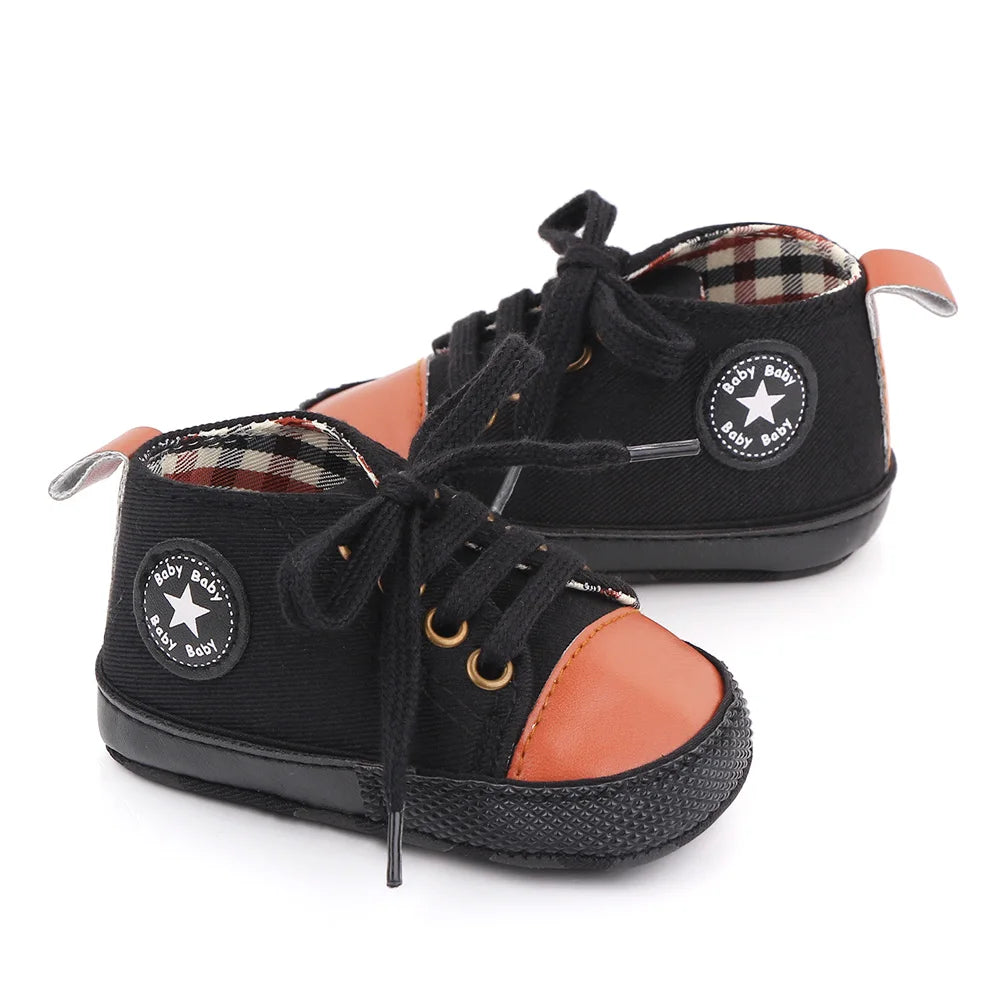 I YAN baby boy and girl canvas sneakers with soft soles, non-slip toddler shoes for first walkers, casual and comfortable.