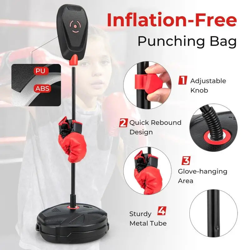 Inflation-free boxing set for kids with punching bag and gloves, featuring quick rebound design by I YAN for ages 5+