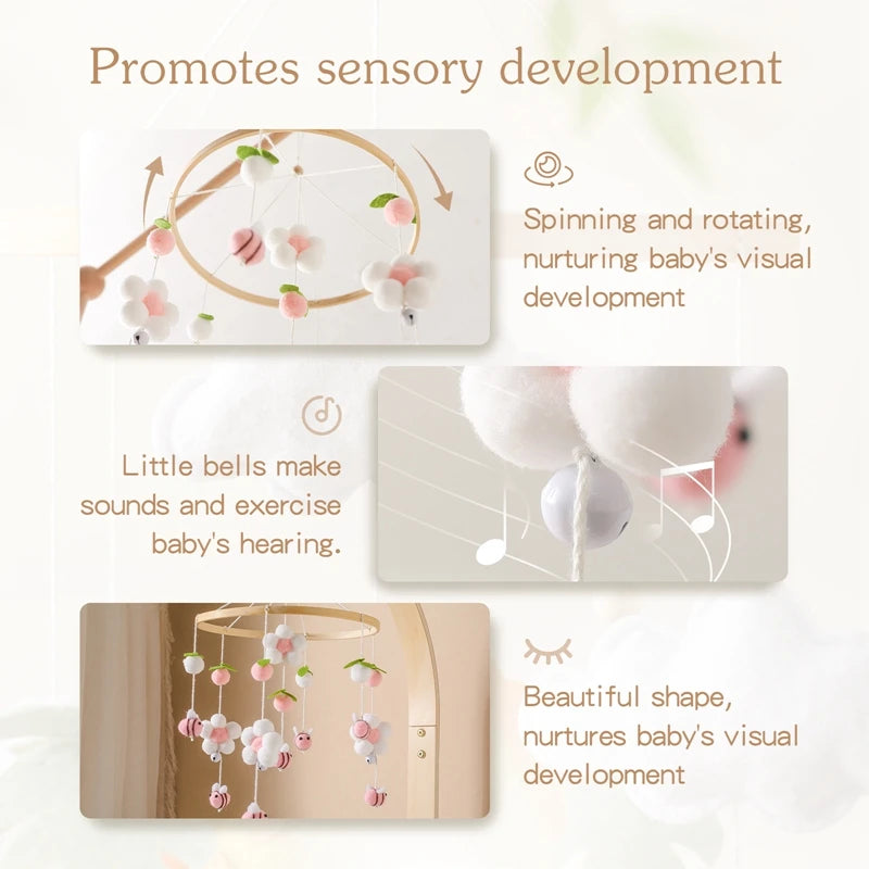 Cartoon Bee Baby Crib Mobile – Wooden Bed Bell Rattle Toy for Newborns 0-12M - I YAN