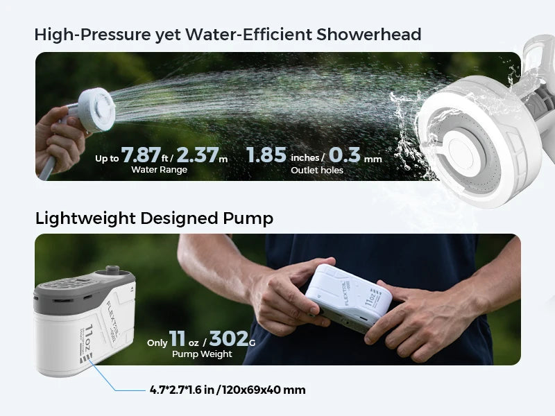 Outdoor Camping Shower Portable without Box Electric Shower Pump IPX7 Waterproof for Outdoor Shower, Car Wash, Dishwash