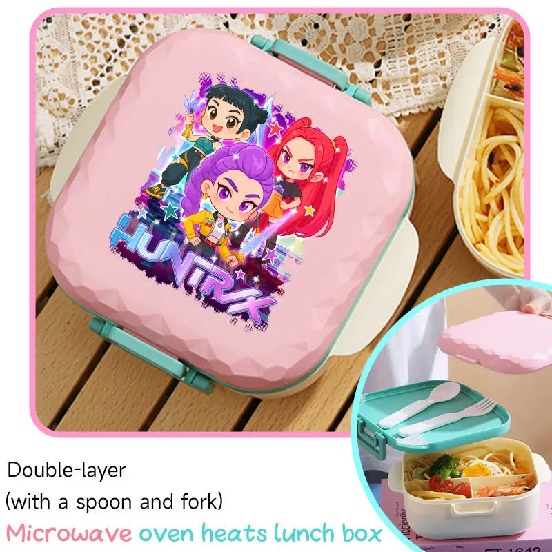 I YAN 800ml BPA-free KPop-themed lunch box with spoon and fork, microwave-safe portable container for students and office workers