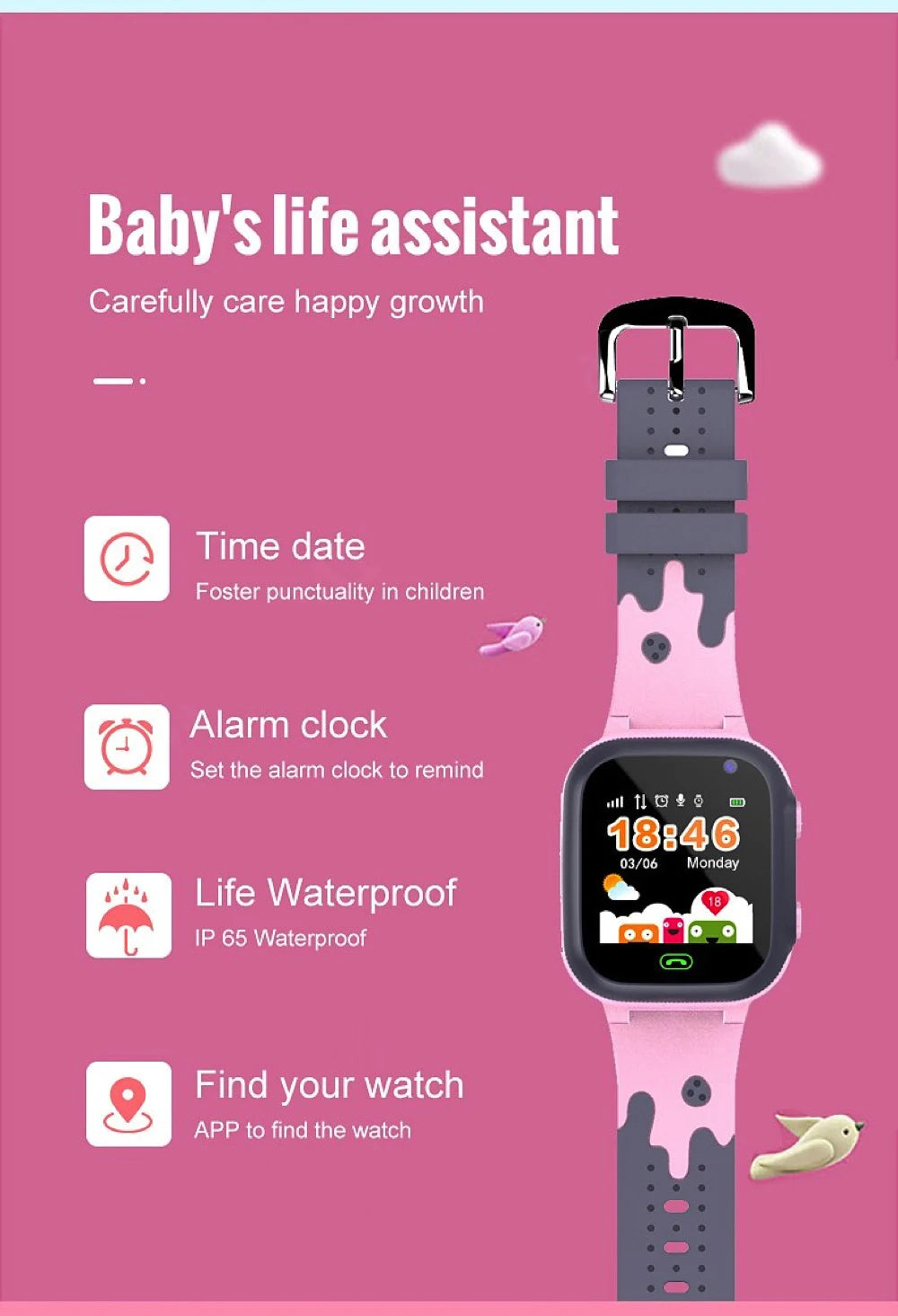 Kids Smart Watch SOS SIM Card LBS Tracker – Waterproof Phone Watch with Camera for Boys & Girls (Q19 / Z1 / A28 / Q88) - I YAN