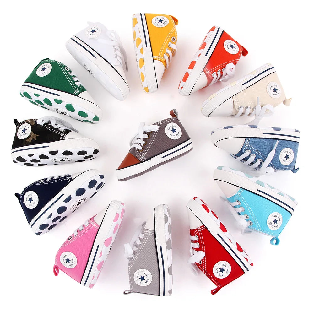 I YAN baby canvas sneakers for boys and girls, soft sole, non-slip toddler shoes perfect for first steps and casual walking.