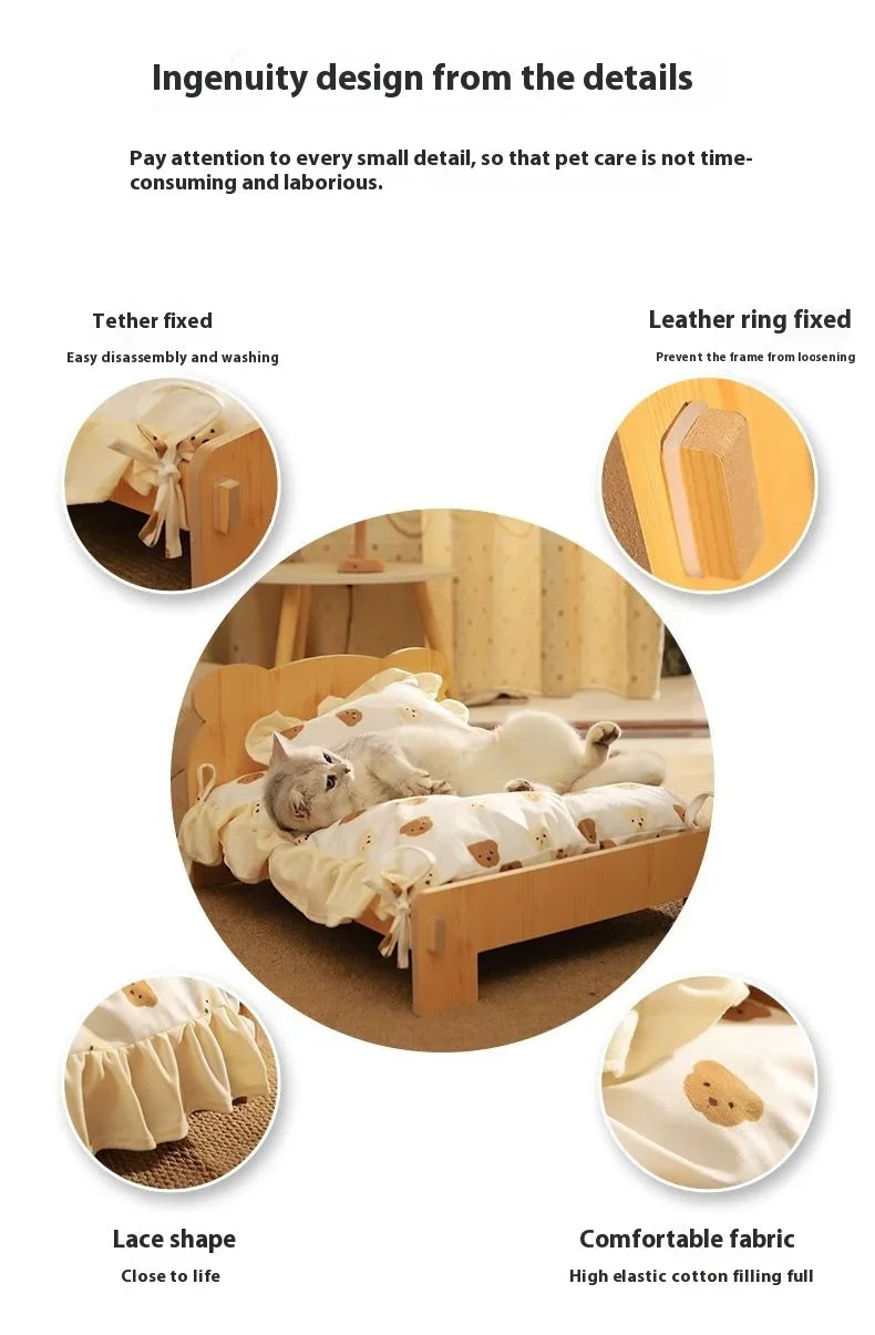 Solid Wood Cat Bed Dog Bed Removable Mat Washable All Season Universal Cat Nest Dog House Pet Supplies Pet Bed Within 7kg