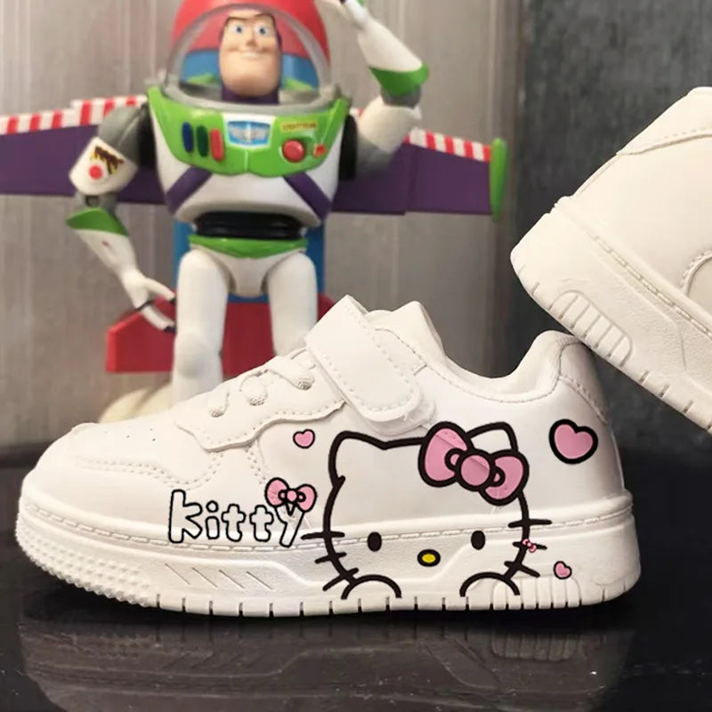 New Hello Kitty Girls Low Top White Sneakers Cute Cartoon Casual Shoes Fashion Canvas Shoes For School Kids Wholesale