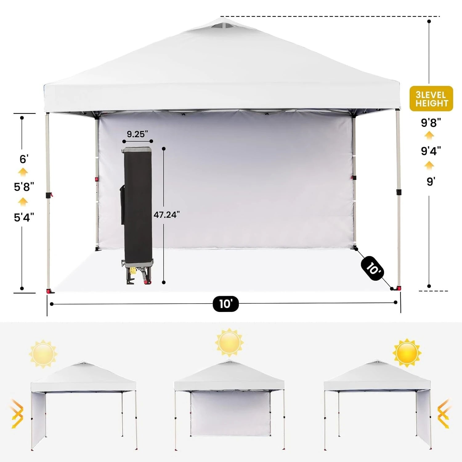 10x10 Pop Up Canopy with 1 Side Wall - Beach Tent with One Push Setup - Outdoor Sun Shade for Events, Parties, Customized