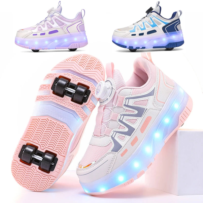Roller Skate Shoes Kids Sneakers With 4 Wheels LED Light Luminous Children Glowing Fashion Outdoor Sports Shoes Girls Boys Gifts