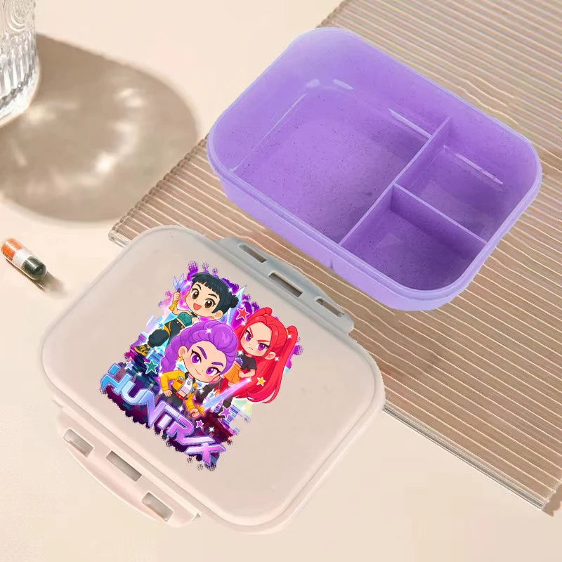 Anime Demon Hunters lunch box by I YAN, large capacity food storage container featuring Demon Hunter characters for kids' school and picnics.