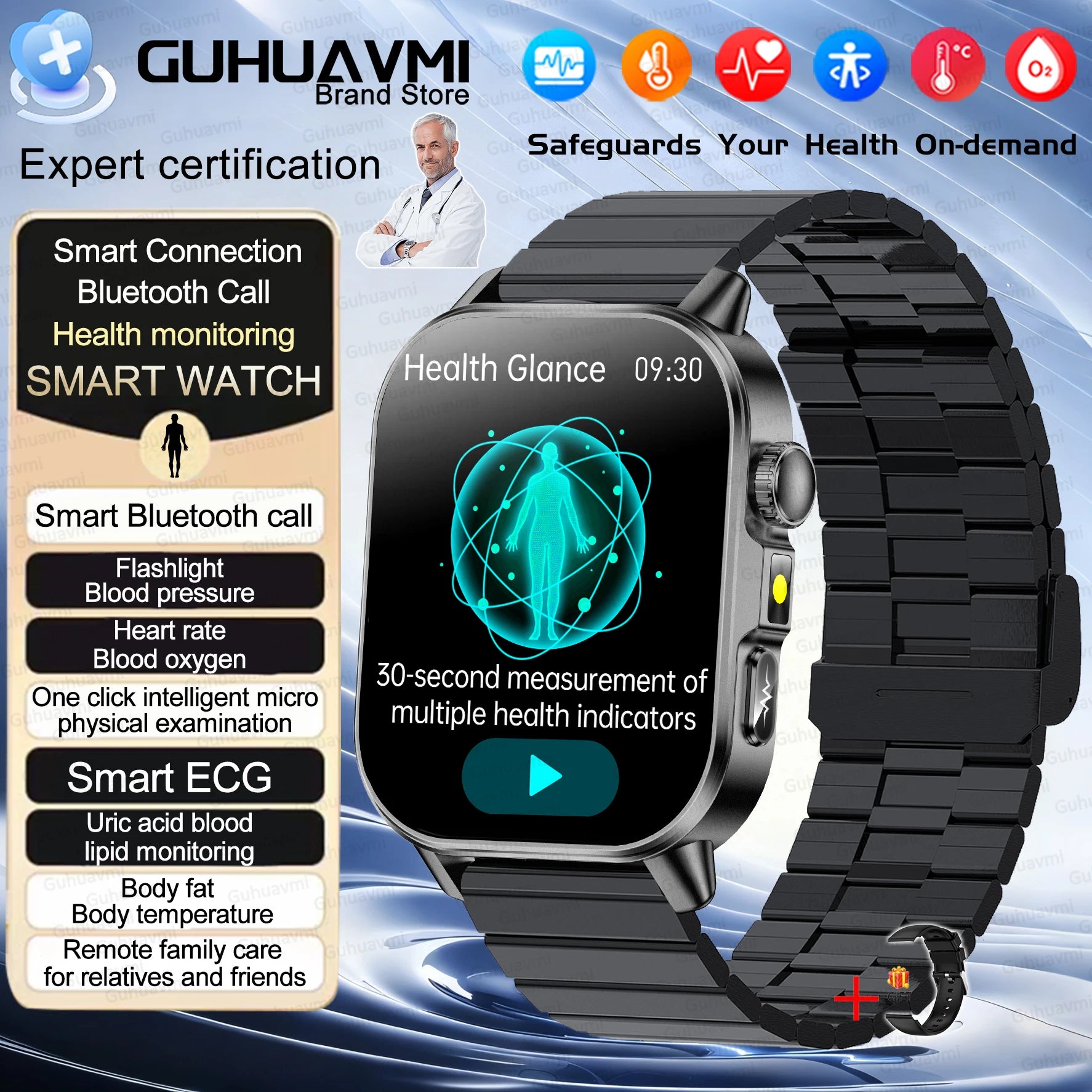 2026 New ECG + PPG Smart Healthy Diagnosis Surveillance Women Body Analysis Blood Pressure Lipid Uric Acid Health SmartWatch Men