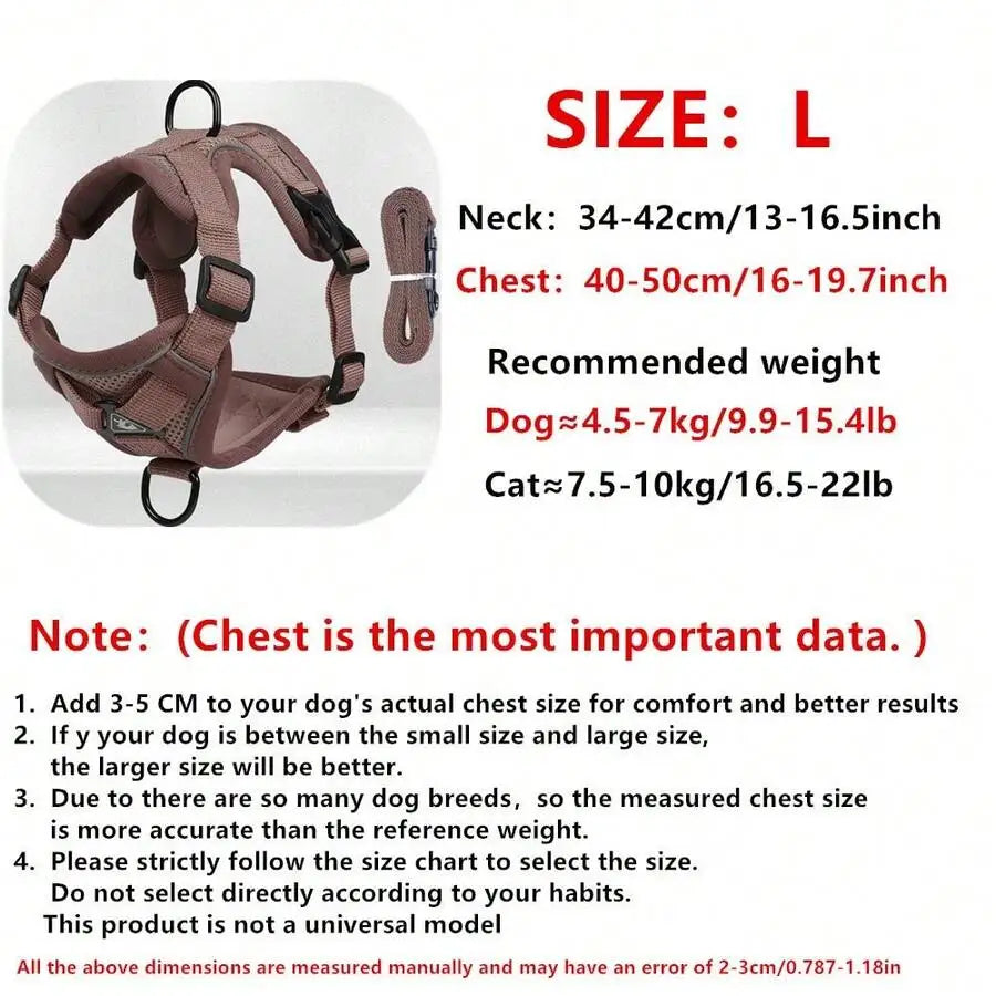 Reflective pet harness and leash set for dogs and cats, adjustable soft mesh chest strap by I YAN, escape-proof and comfortable.