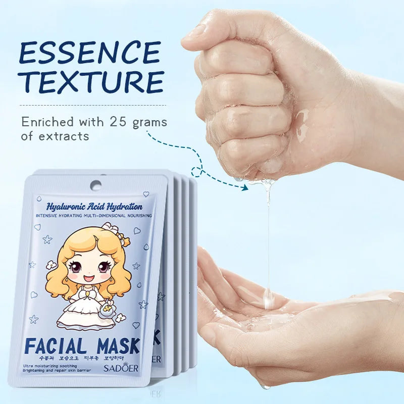 10pcs SADOER Hyaluronic Acid Collagen Face Mask Facial Skincare Moisturizing Hydrating Facial Masks Korean Skin Care Cosmetics