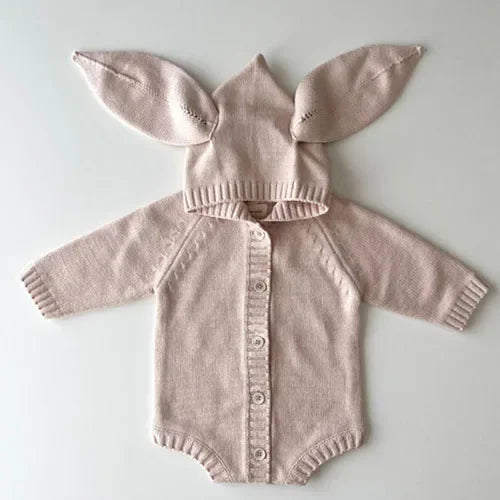 2026 New Spring 0-24M Toddler Baby Boys Girl Knitted Romper Long Sleeved Solid Color Hooded Infant Baby Knitted Jumpsuit
