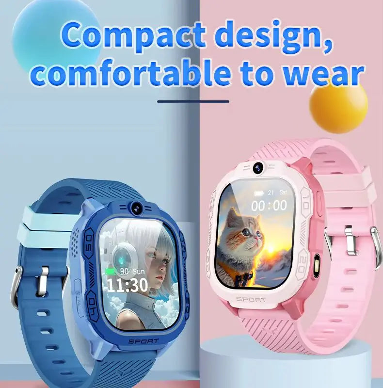 I YAN T70 kids smartwatch showing a colorful screen with GPS tracking and video call icons on a waterproof device.