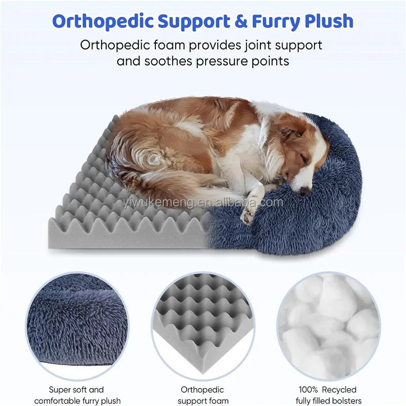 I YAN thickened orthopedic dog bed for large dogs with egg sponge filling and removable plush cover for easy washing.