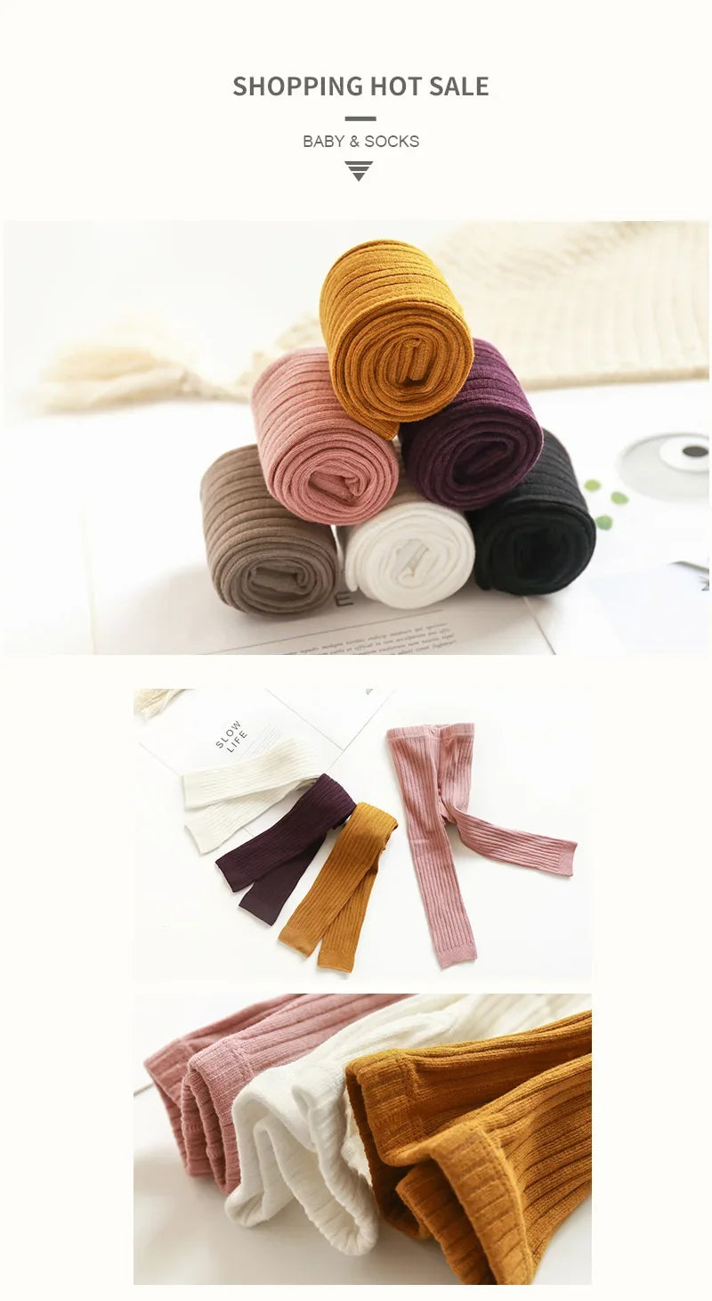 Spring Autumn Baby Boys Girls Pants Newborn Girl Leggings Tights Cotton Stretch Kids Children Knitting Trousers For 0 to 6Years