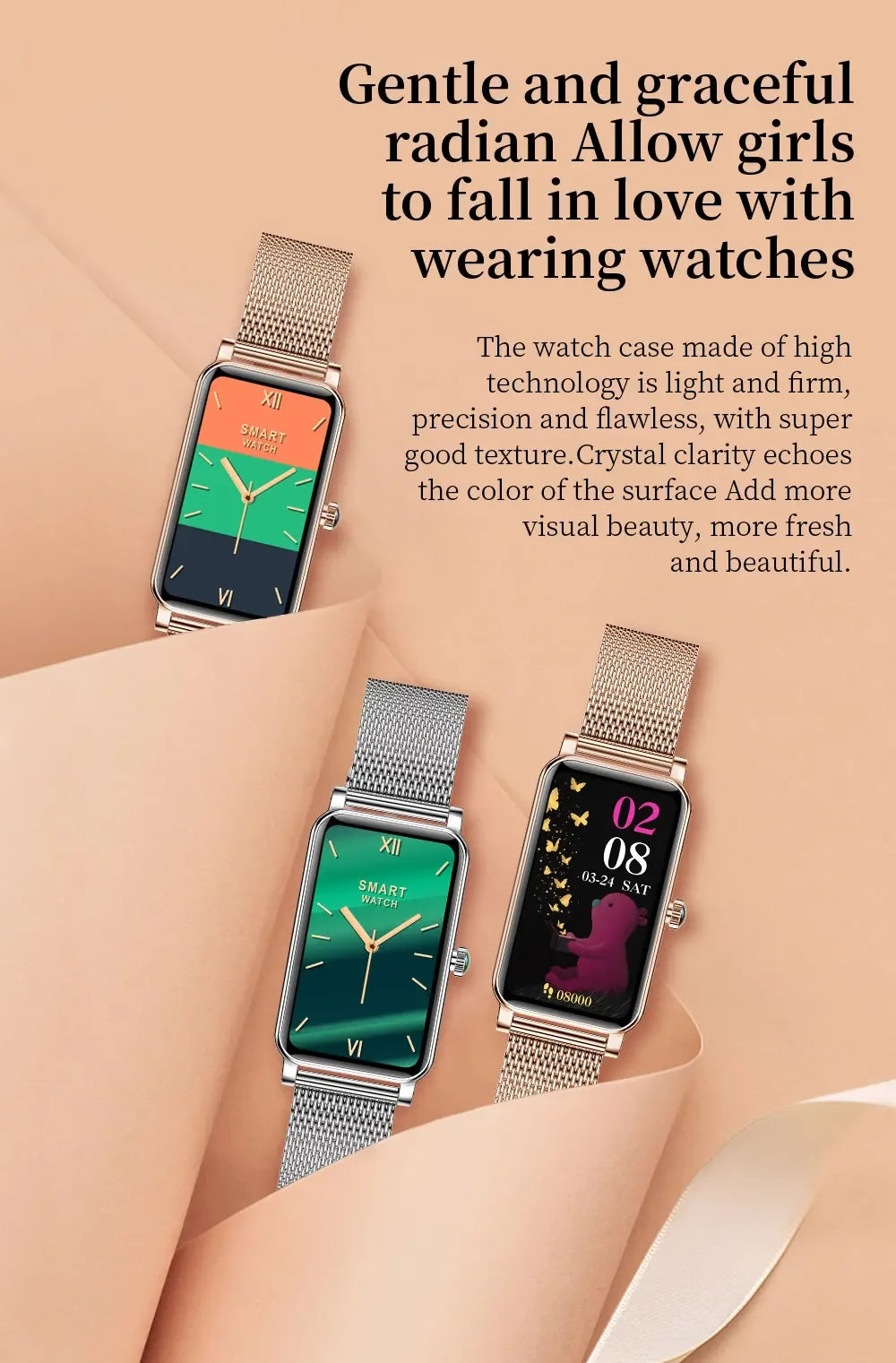 Women's Luxury Smartwatches Connect Phone Interactive Music Full Touch Smart Watches Weather Reminder Custom Wallpaper Smartband