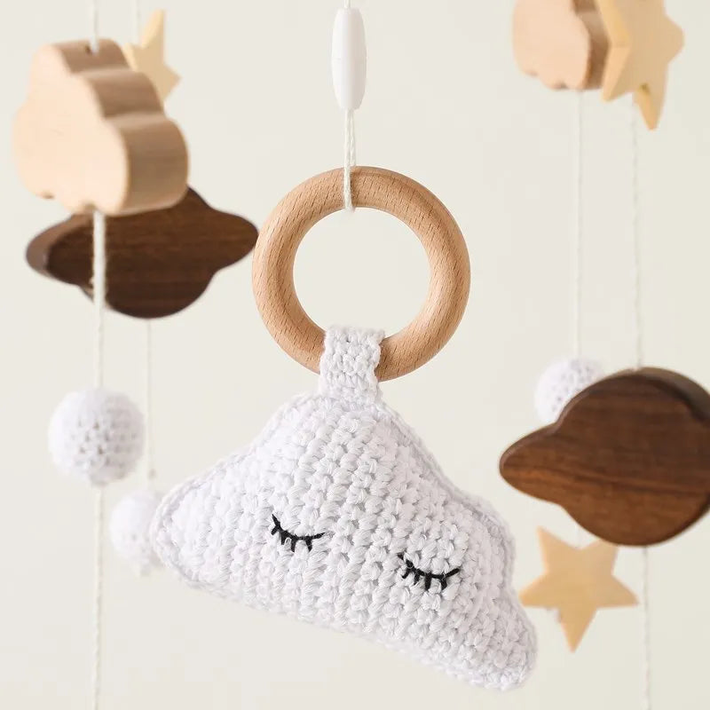 Baby Cloud Crib Mobile with Musical Box – Wooden Rattle Toy for Newborns 0–12M - I YAN