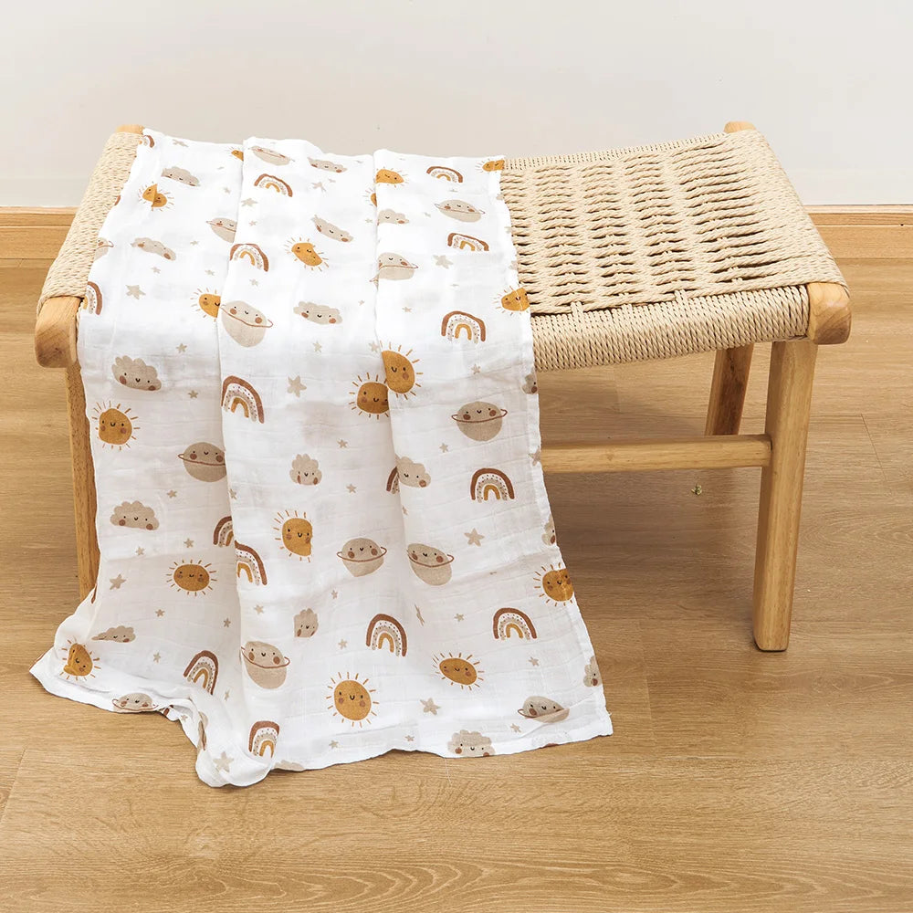 Elinfant Baby Muslin Swaddle Blanket 120x110cm Bamboo Cotton – SGS/CPSIA Certified Soft Print Wrap for Newborns - I YAN