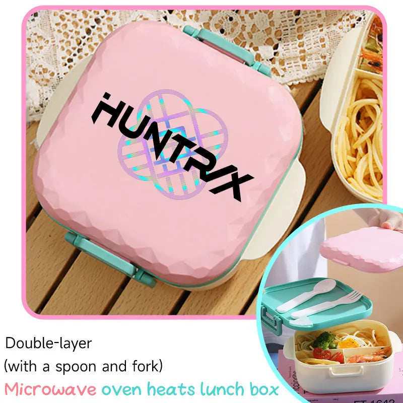 I YAN 800ml BPA-free lunch box with spoon and fork, microwave-safe, portable for students and office workers
