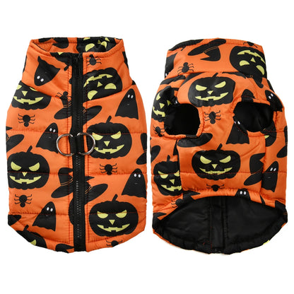 Halloween Pet Dog Costume Winter Warm Clothes For Small Medium Dogs Cat Funny Pumpkin Print Jacket Puppy Vest Coat Festival Gift