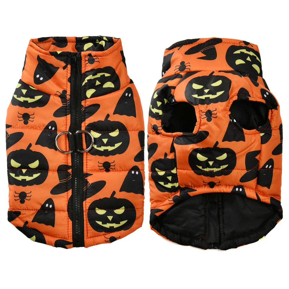 Halloween Dog Jacket Coat Autumn Winter Puppy Clothes For Small Medium Dogs Cat Funny Pumpkin Print Pet Cosplay Costume Yorkie