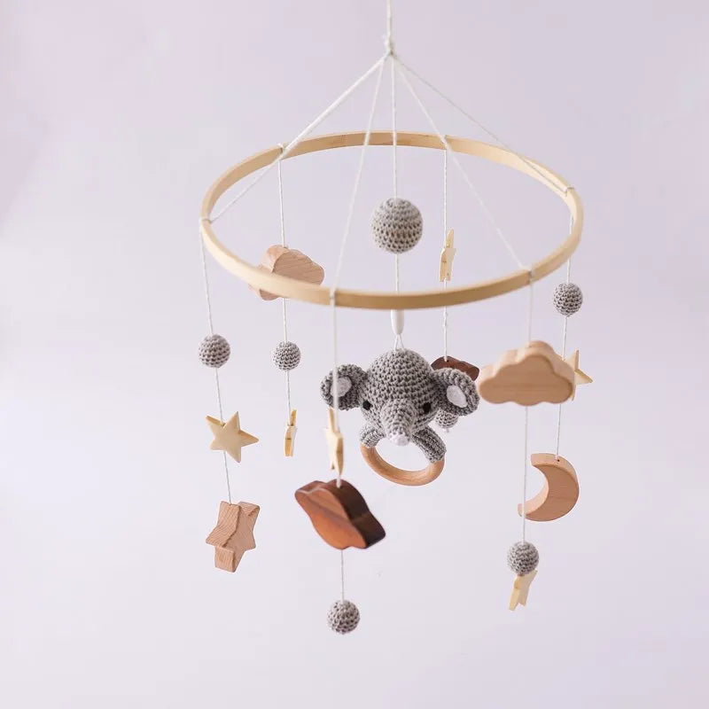Baby Cloud Crib Mobile with Musical Box – Wooden Rattle Toy for Newborns 0–12M - I YAN
