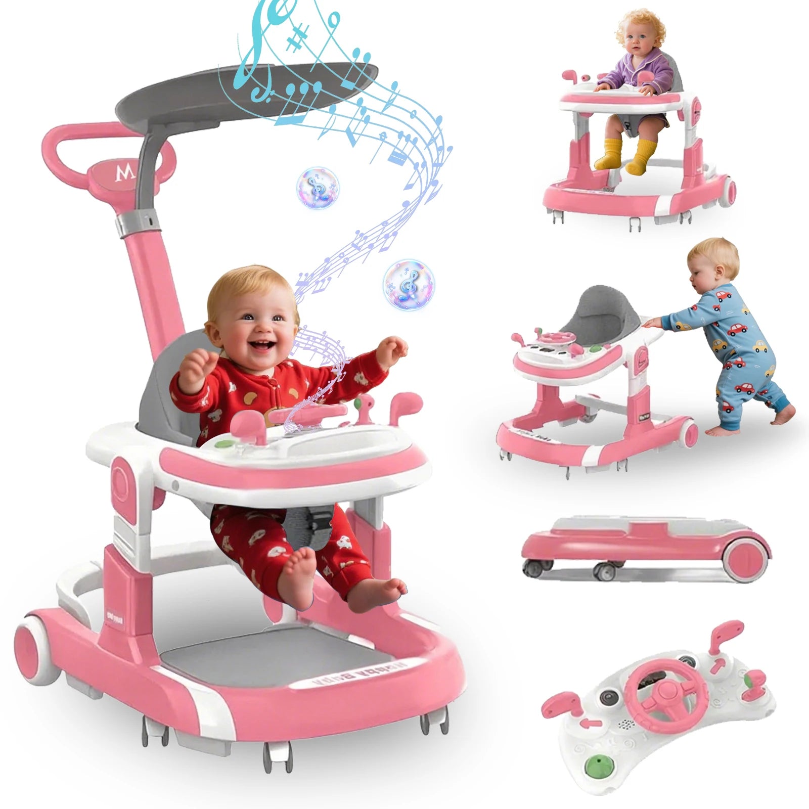 I YAN 5 in 1 baby infant walker with learning toys, anti-rollover safety features, multifunctional design, no batteries needed.