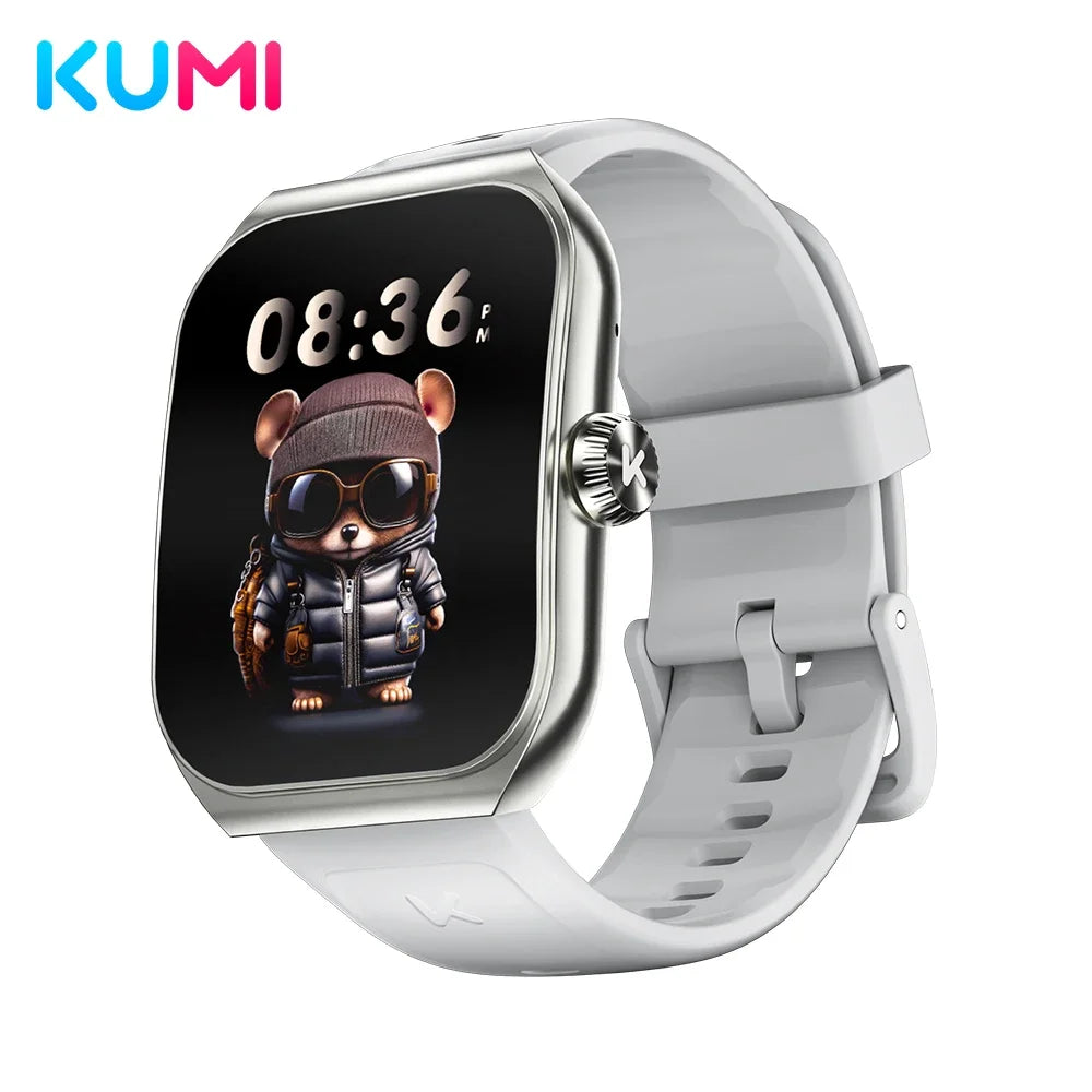 KUMI KU7 Smart Watch 1.96" AMOLED AI Voice Assistant Bluetooth Call NFC IP68 Waterproof SOS Heart Rate SpO2 Fitness
