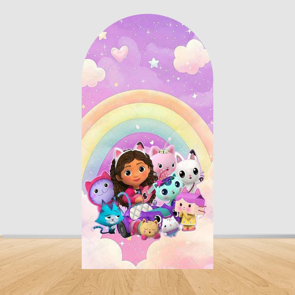 Colorful Gabby Dollhouse Arch Backgrounds Children Birthday Party Decoration Photography Backdrop Photo Studio Shoot Supplies