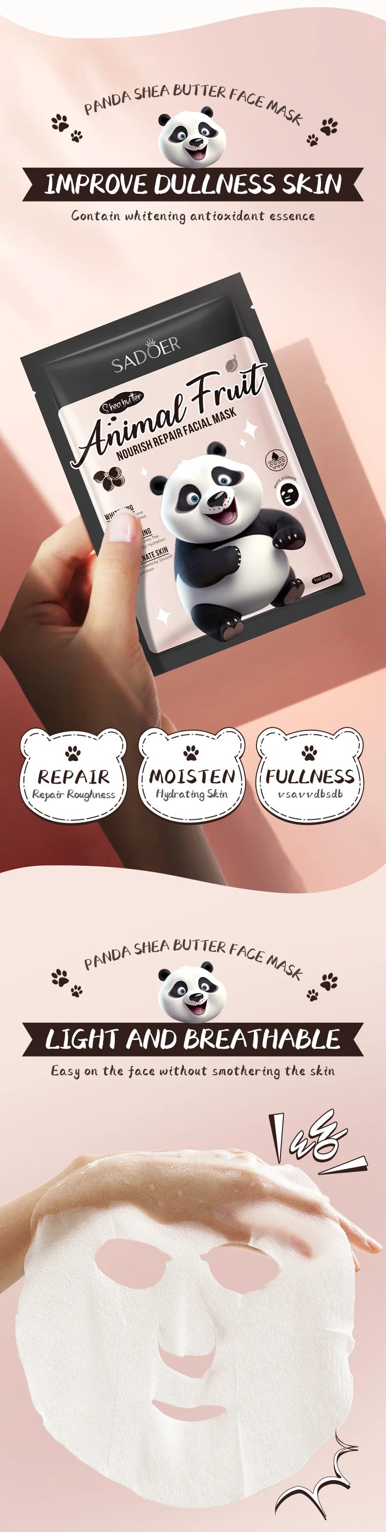 8pcs SADOER  Kawaii Fruits Face Mask Moisturizing Firming Hydrating Coconut Aloe Vitamin C Facial Masks for Face Skin Care