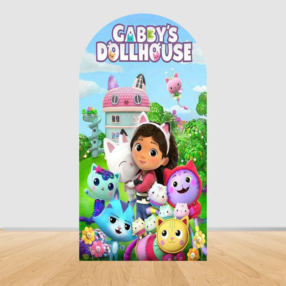Colorful Gabby Dollhouse Arch Backgrounds Children Birthday Party Decoration Photography Backdrop Photo Studio Shoot Supplies