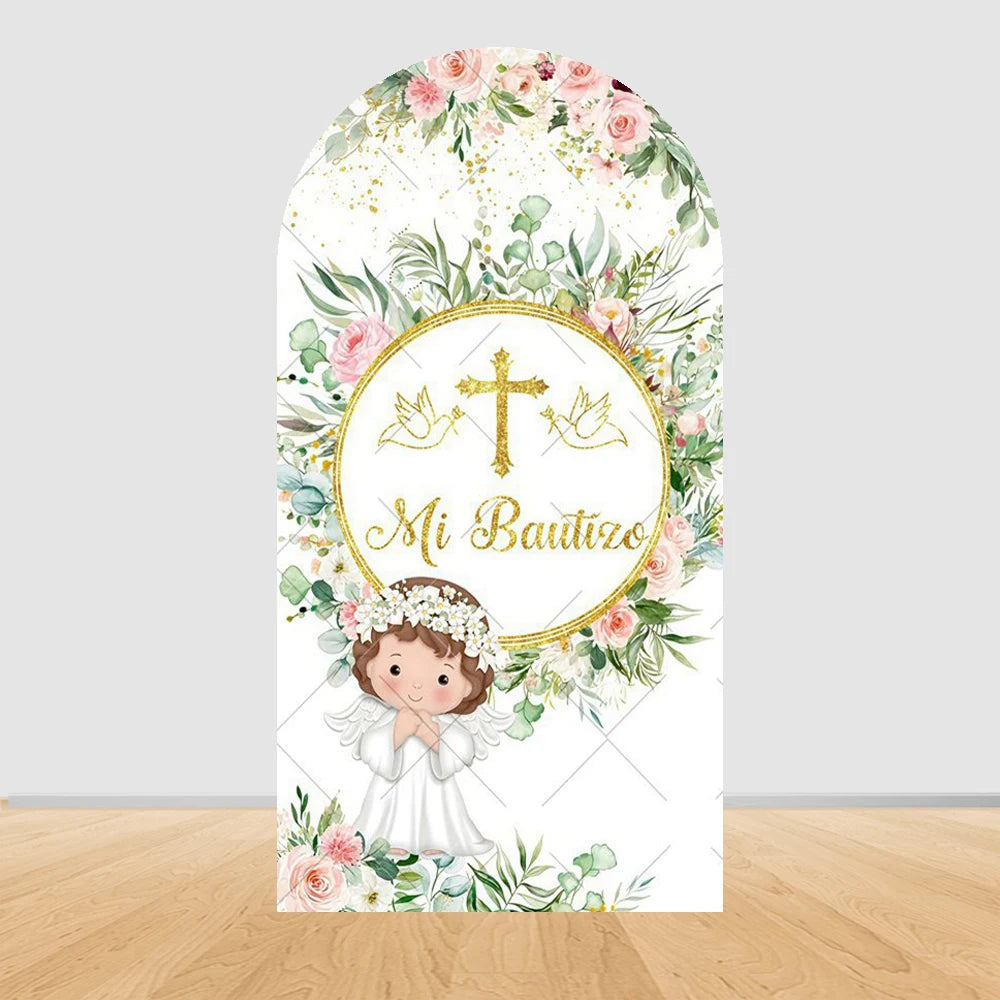 Mi Primera Comunión Arch Backdrop Boys Girls Baptism Flower God Bless Holy Cross Dove Baby Shower Christening Party Background