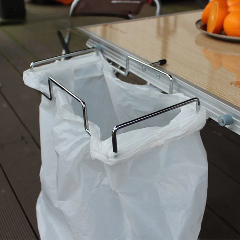 Portable Stainless Steel Camping Trash Holder - Foldable Table Stand for Picnic, BBQ & Outdoor, Eco-Friendly Garbage Bag Rack