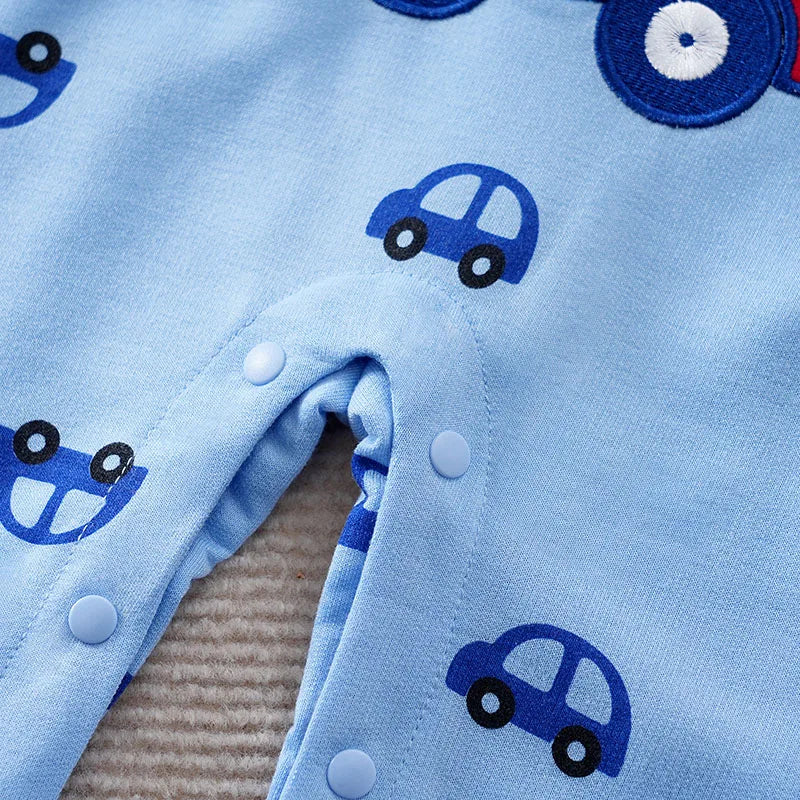 0-36MSpring and autumn newborn animal pattern imitation denim jumpsuit baby boys cotton