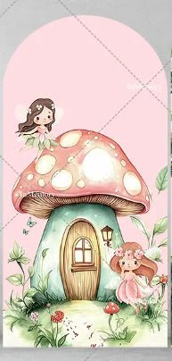 Fairy Girl 1st Birthday Party Arch Backdrop Spring Garden Pink Purple Butterfly Floral Mushroom Door Baby Shower Backgrounds