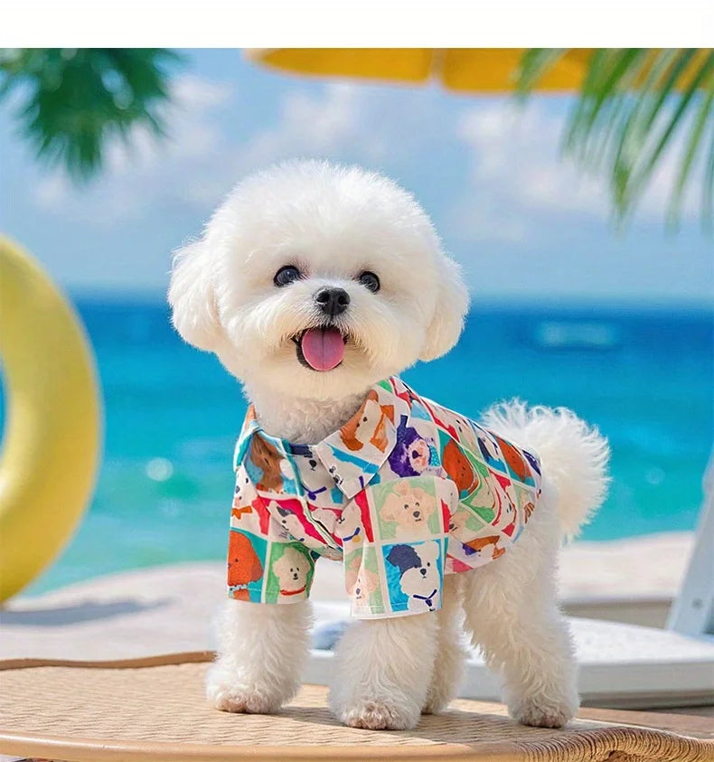 Small Dog Shirt for Teddy Bichon, Lightweight Breathable Plaid Cartoon Pet Clothes, Stylish Puppy Outfit XS-XL