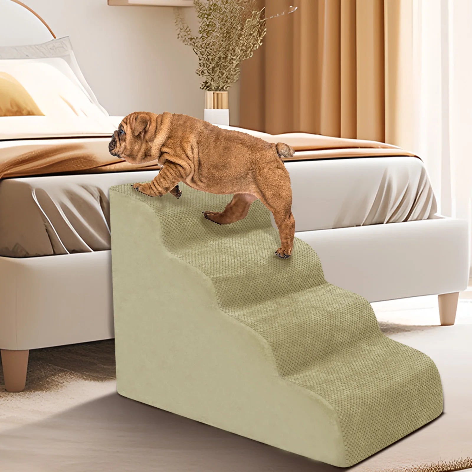 Dog Stairs & Ramp - High-Density Foam Pet Steps, Extra-Wide Non-Slip Orthopedic Dog Ladder with Soft Foam Padding