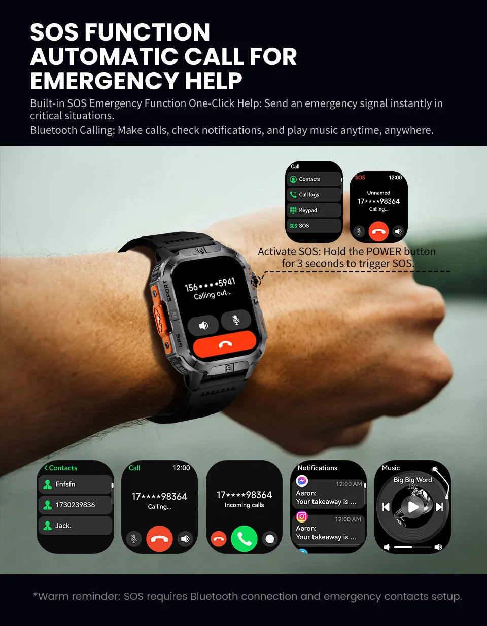 New Dual-Band Satellite GPS Smart Watch Men 2.01'' HD Screen Compass Military Flashlight Watches Waterproof Swim Smart Bracelet