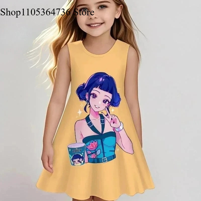 Kpop "Demon Hunter" Spring/Summer Sleeveless Dress - Cute and Playful Beach and Outdoor Children's Dress for Girls, Fashionable