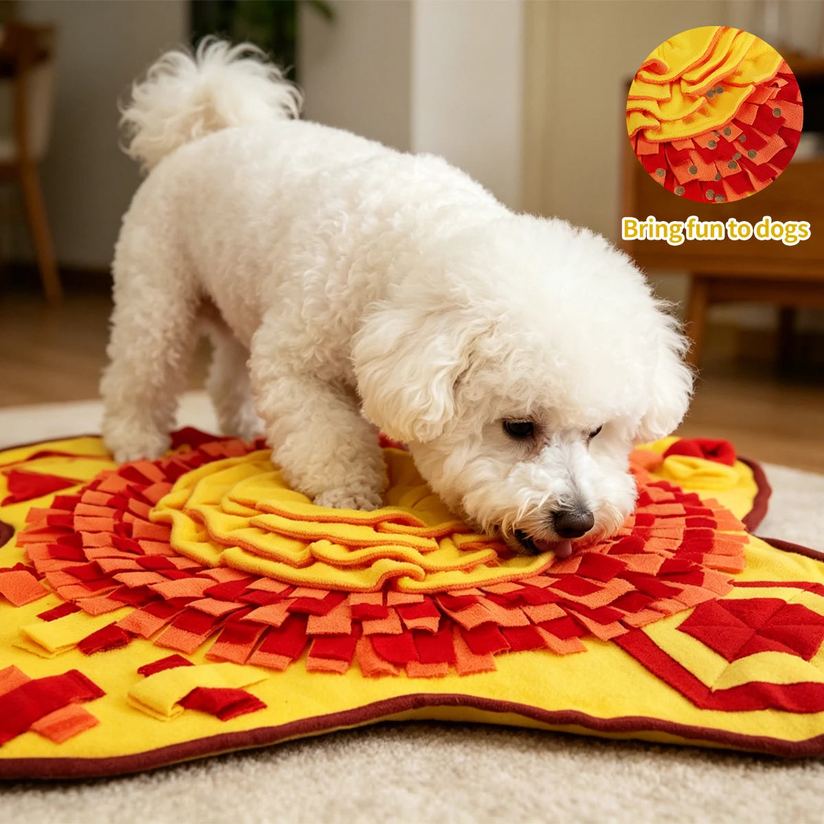 Washable dog snuffle mat by I YAN with multiple fabric layers for scent training and slow feeding for cats and dogs.