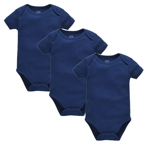 Kavkas 3 or 5-piece baby bodysuit set by I YAN with solid white short sleeve cotton jumpsuits for boys and girls ages 0-24 months