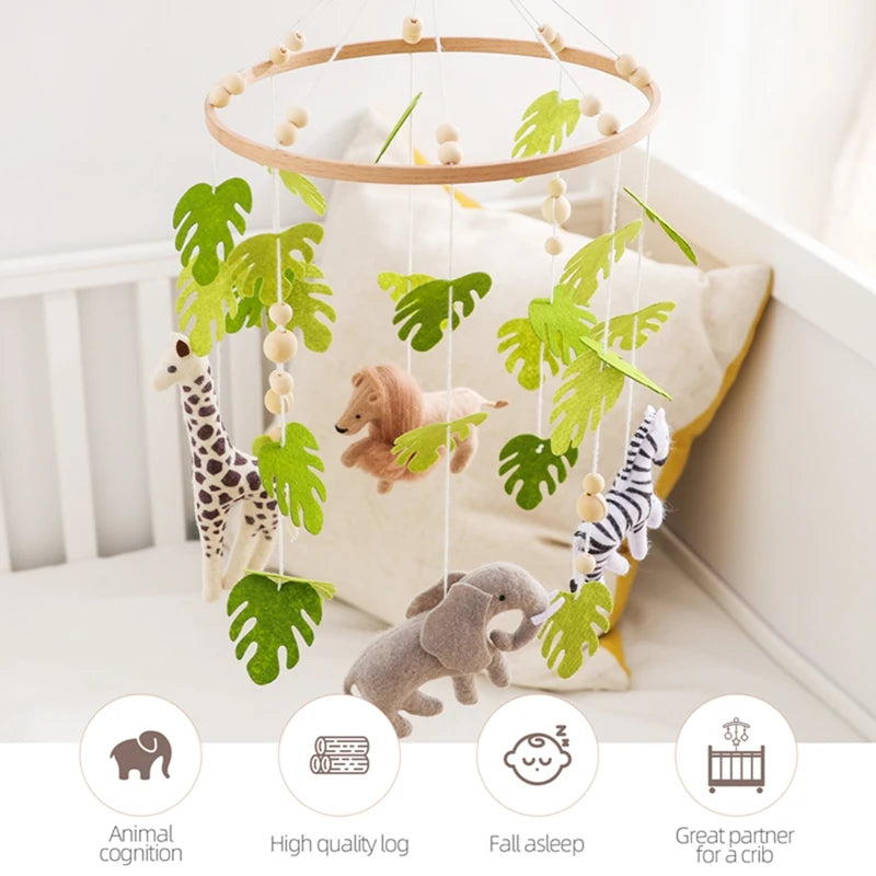 Baby Crib Mobile with Cartoon Felt Forest Animals – Wooden Bed Bell 0-12M - I YAN