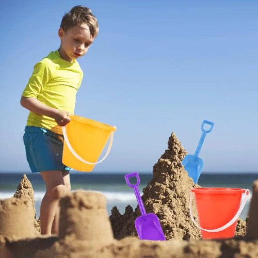 Set of 24 I YAN 5-inch sand beach buckets and shovels for kids, perfect for summer beach fun and outdoor play.