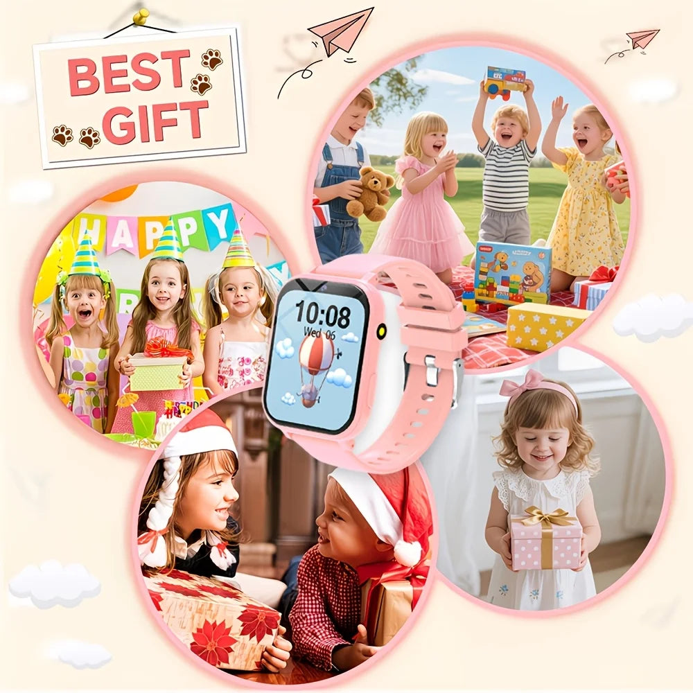 Youngsters' I YAN smartwatch with HD touchscreen, camera, music player, puzzle games, pedometer, and flashlight for kids ages 6-12.
