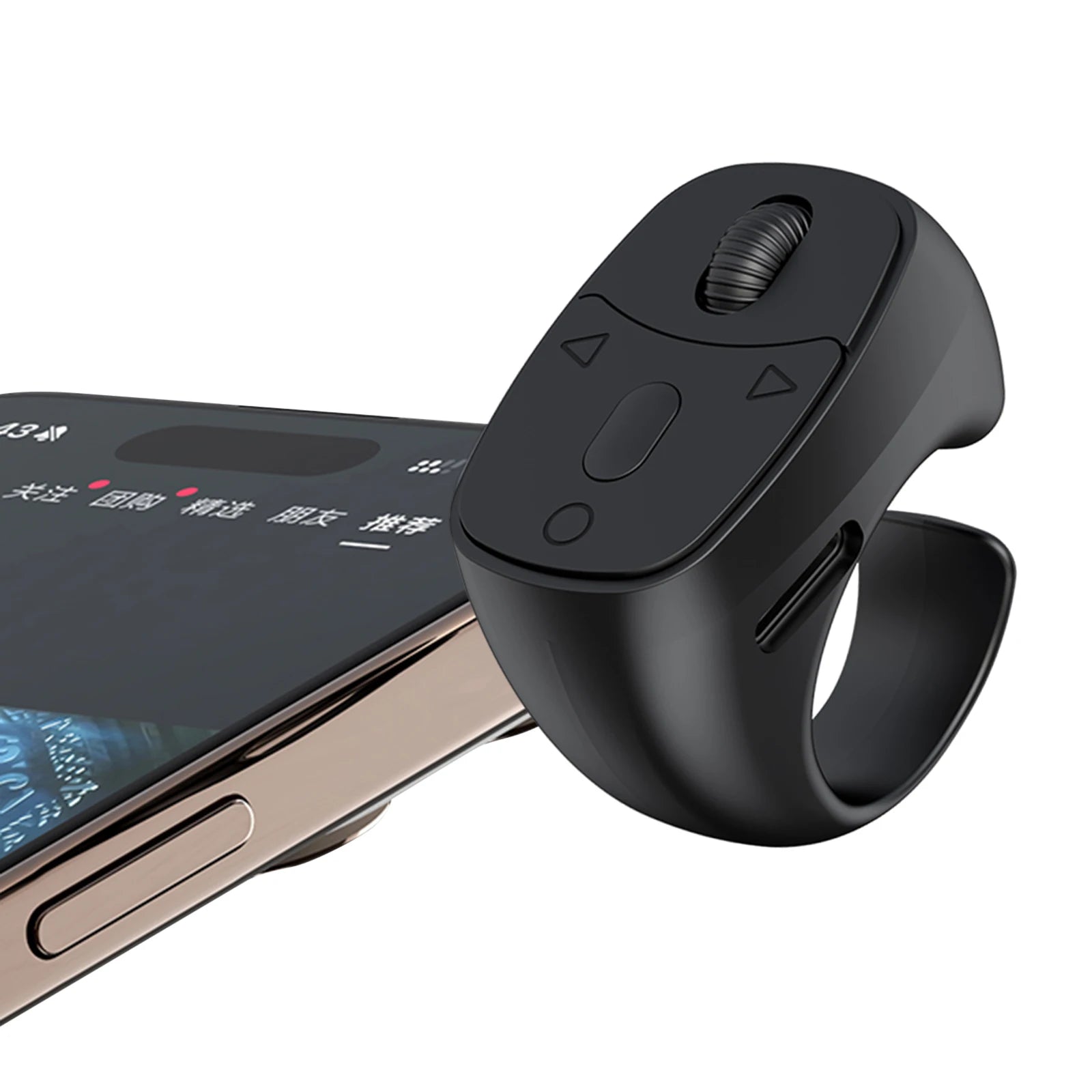 I YAN Bluetooth 5.3 remote control mouse ring with fingertip design for wireless camera shutter and selfie operation.