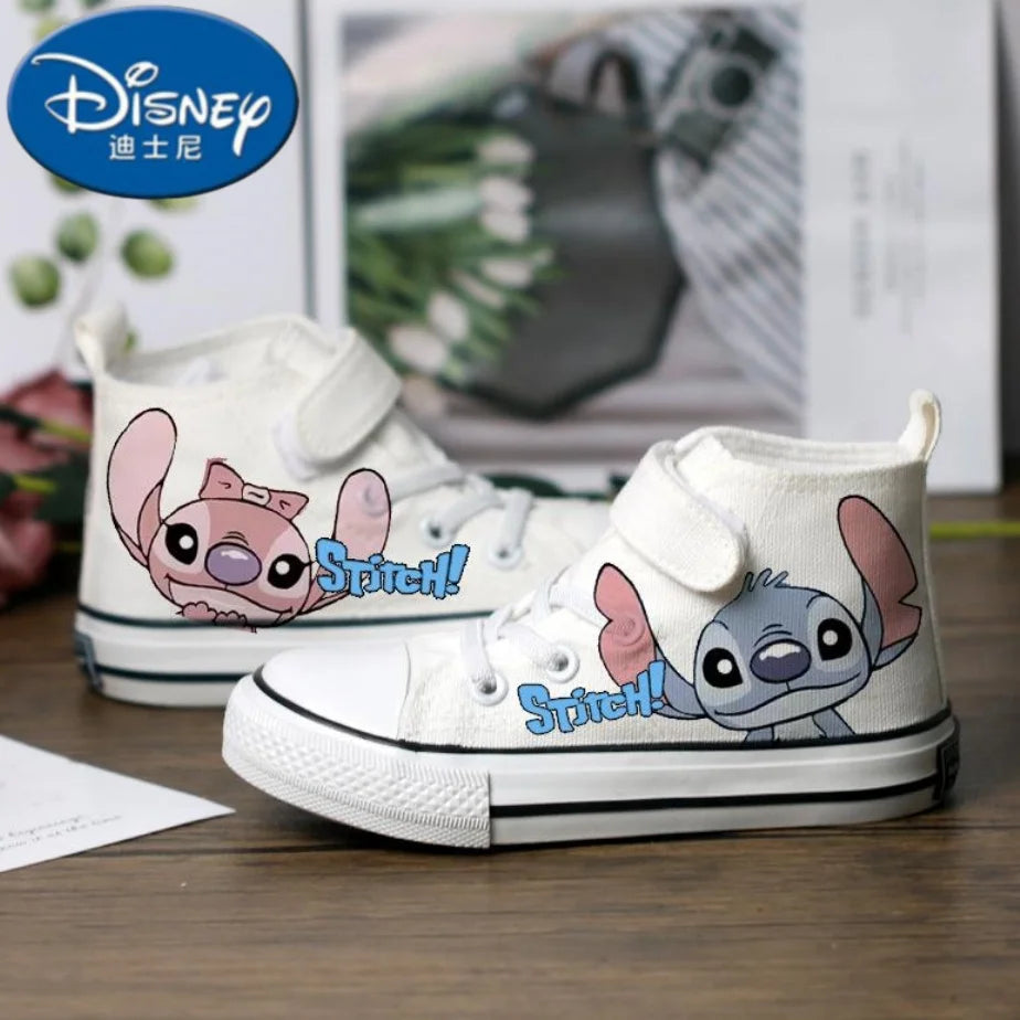 Kids Anime Stitch Canvas Shoes Disney Lilo & Stitch Sport shoes Children Casual Sneakers High-top Basket Shoes Size 25-37