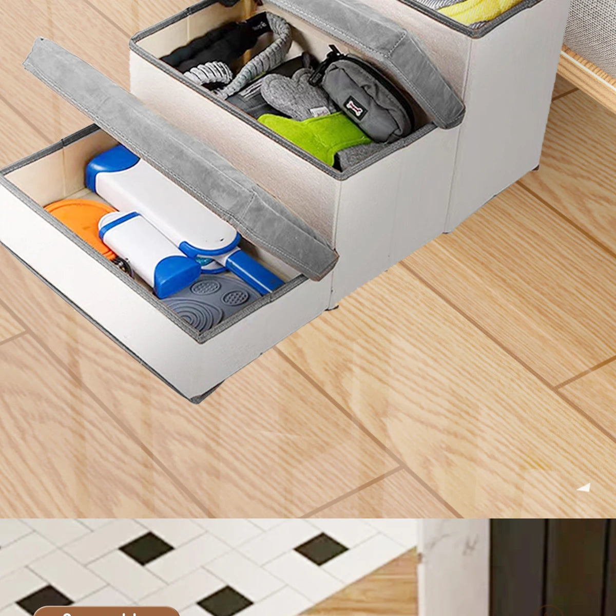 Pet Staircase Designed for Puppies, Senior Dogs, and Injured Dogs. It Has Three Levels and Offers Ample Internal Storage Space.